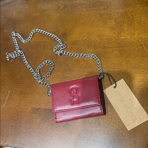 Steve Madden Garnet Red Leather Mini Crossbody Wallet with Silver Chain